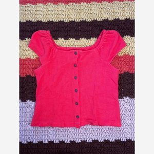 Red Cap Sleeve Button Up Top By Texture & Thread (Madewell), Size XXS